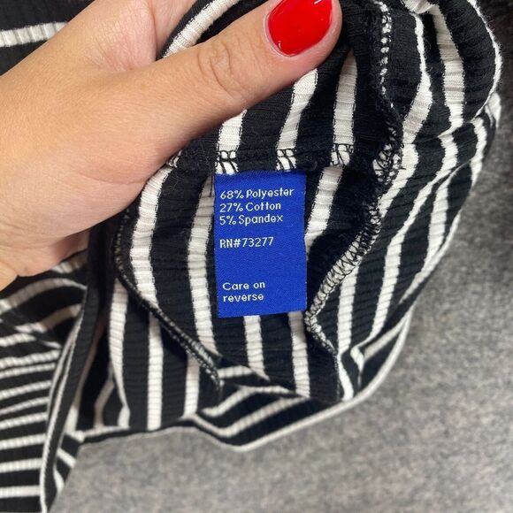 Apt.9 Sweater Pullover Women XL Black Striped 3/4 Sleeve Round Neck Cotton Knit - Picture 9 of 10